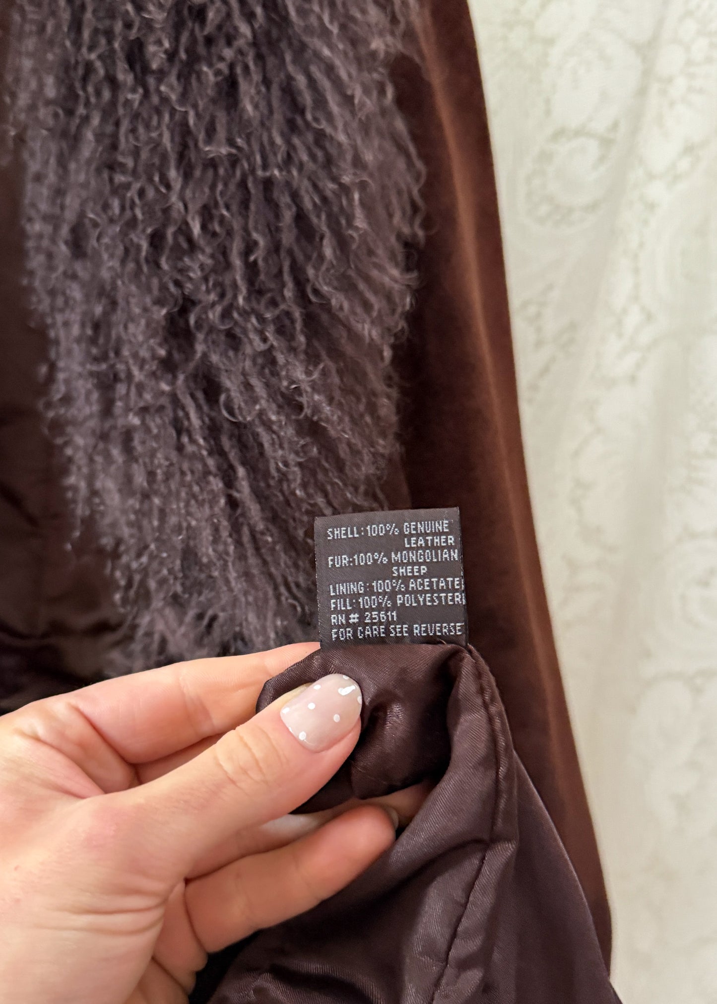 Vintage Chocolate Brown Suede Leather & Mongolian Lamb Fur Collar Penny Lane Coat (M)