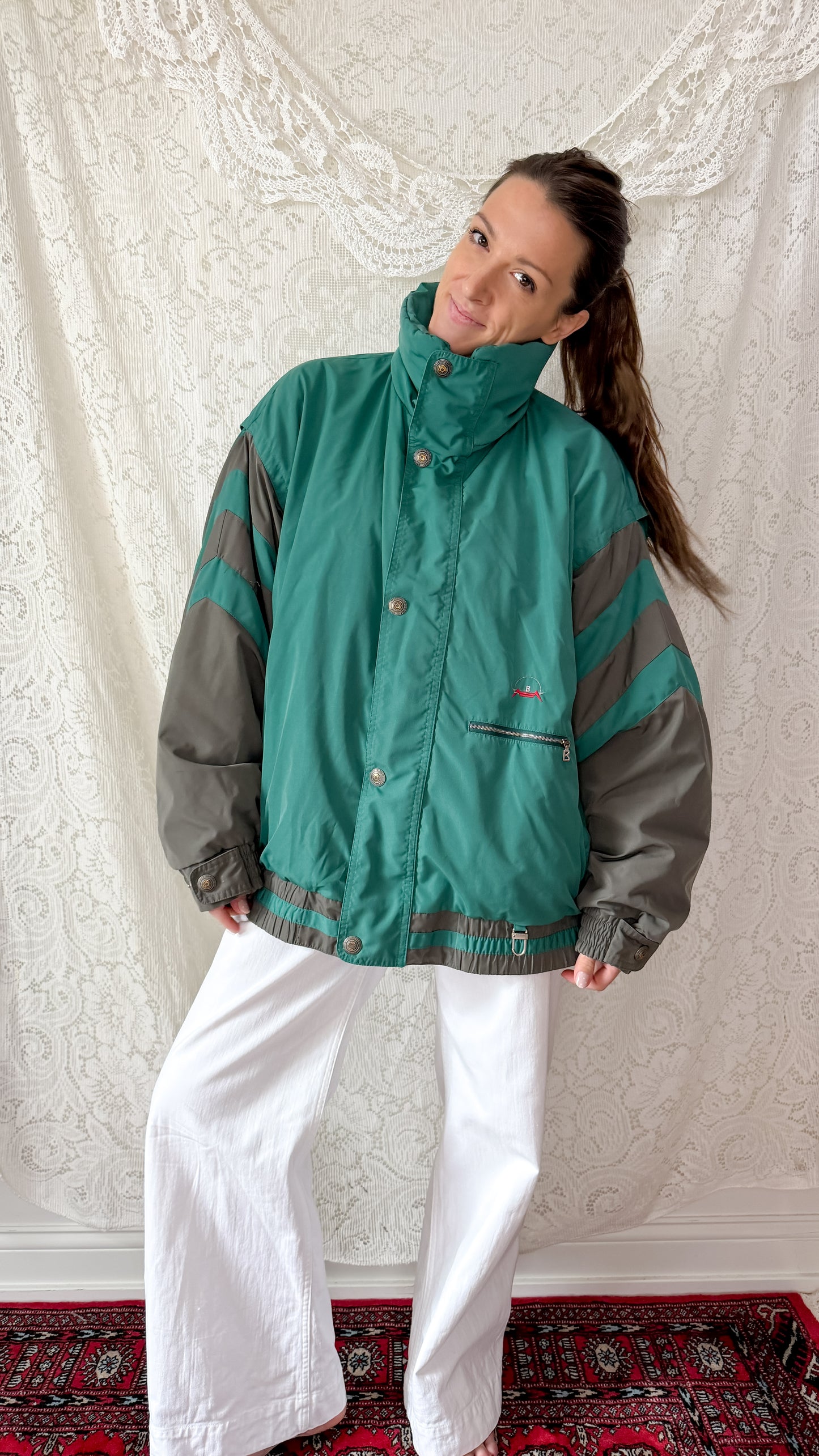 Vintage 80s Bogner Teal Gray Winter Ski Jacket (XL)