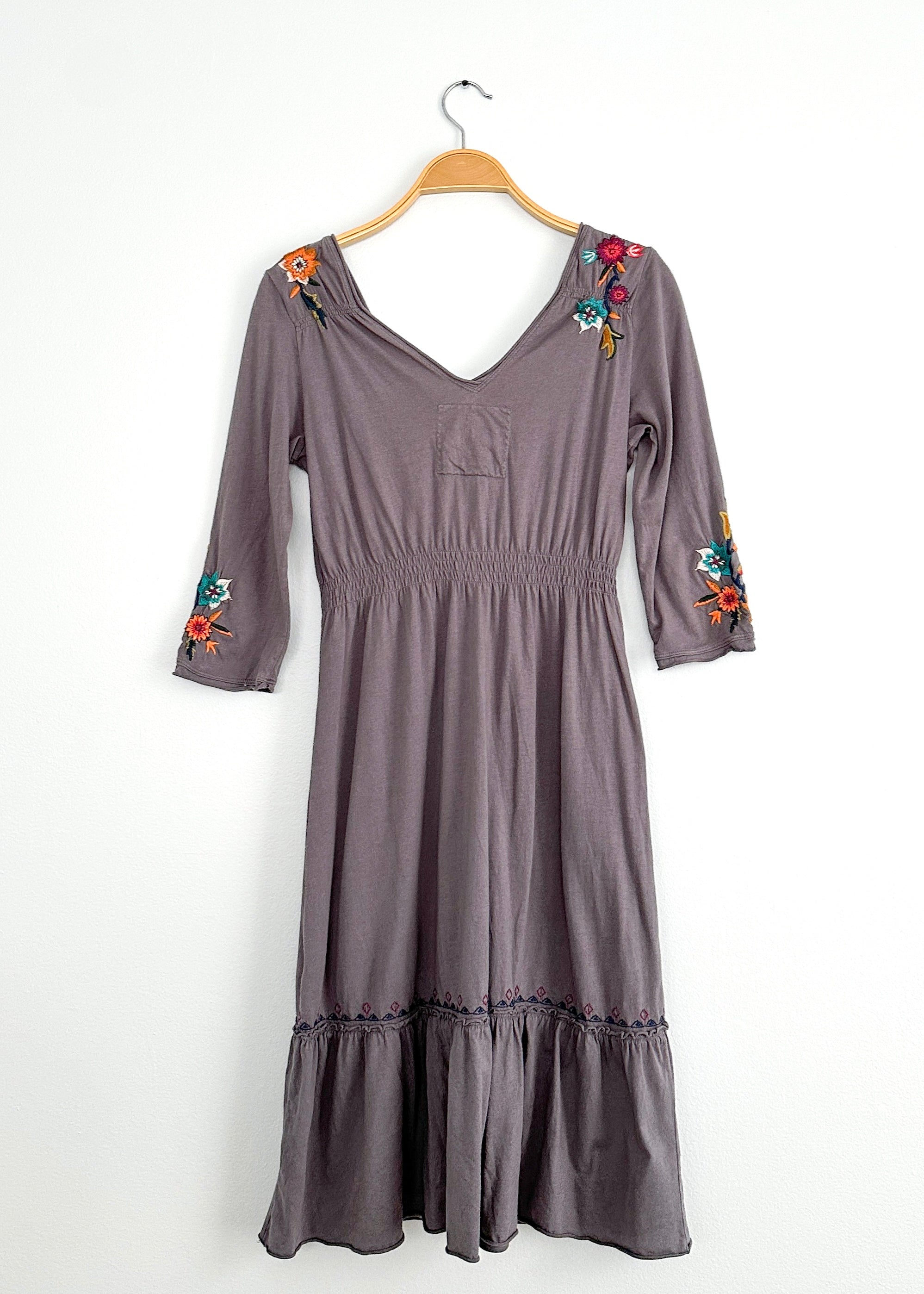 Johnny Was on sale Gray Embroidered Long Sleeve Dress