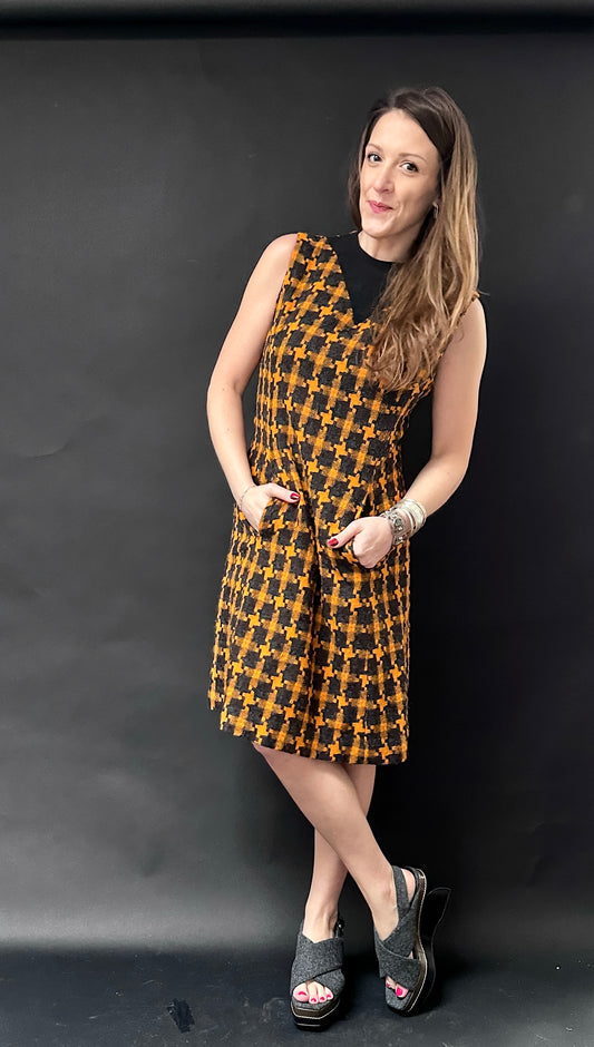 Vintage 60s Kenny Classics Golden Yellow Check Sheath Dress