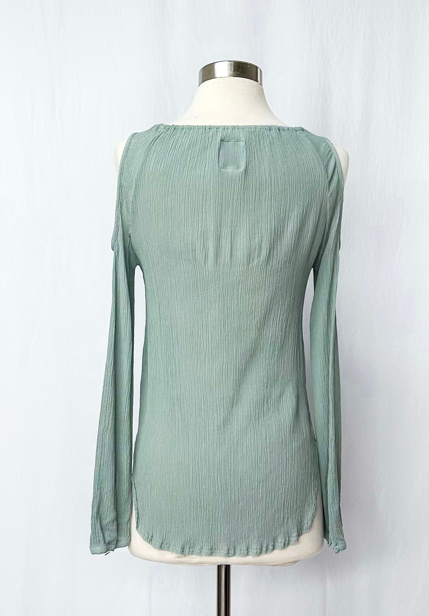 Go> by Gosilk Light Teal Cold Shoulder Washable Silk Peasant Top (S)