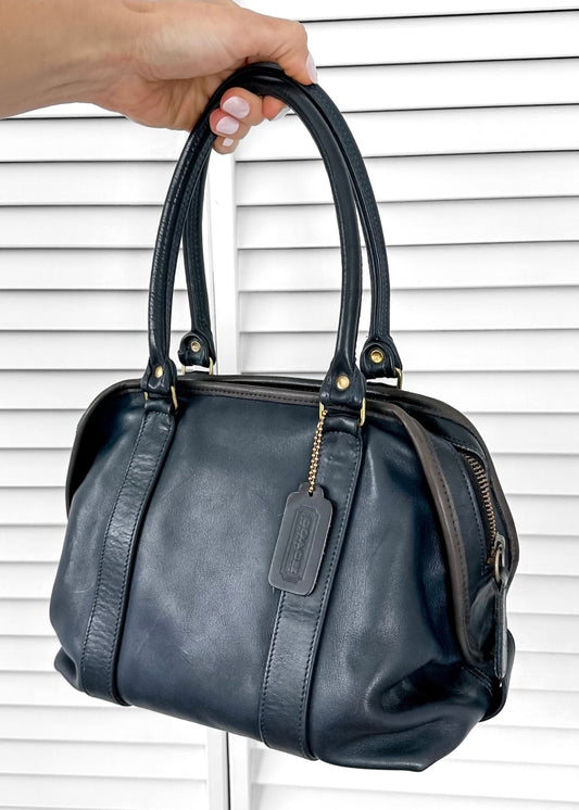 Vintage 80s Coach Madison Soft Satchel Doctors Bag Purse in Blue USA #0333-003