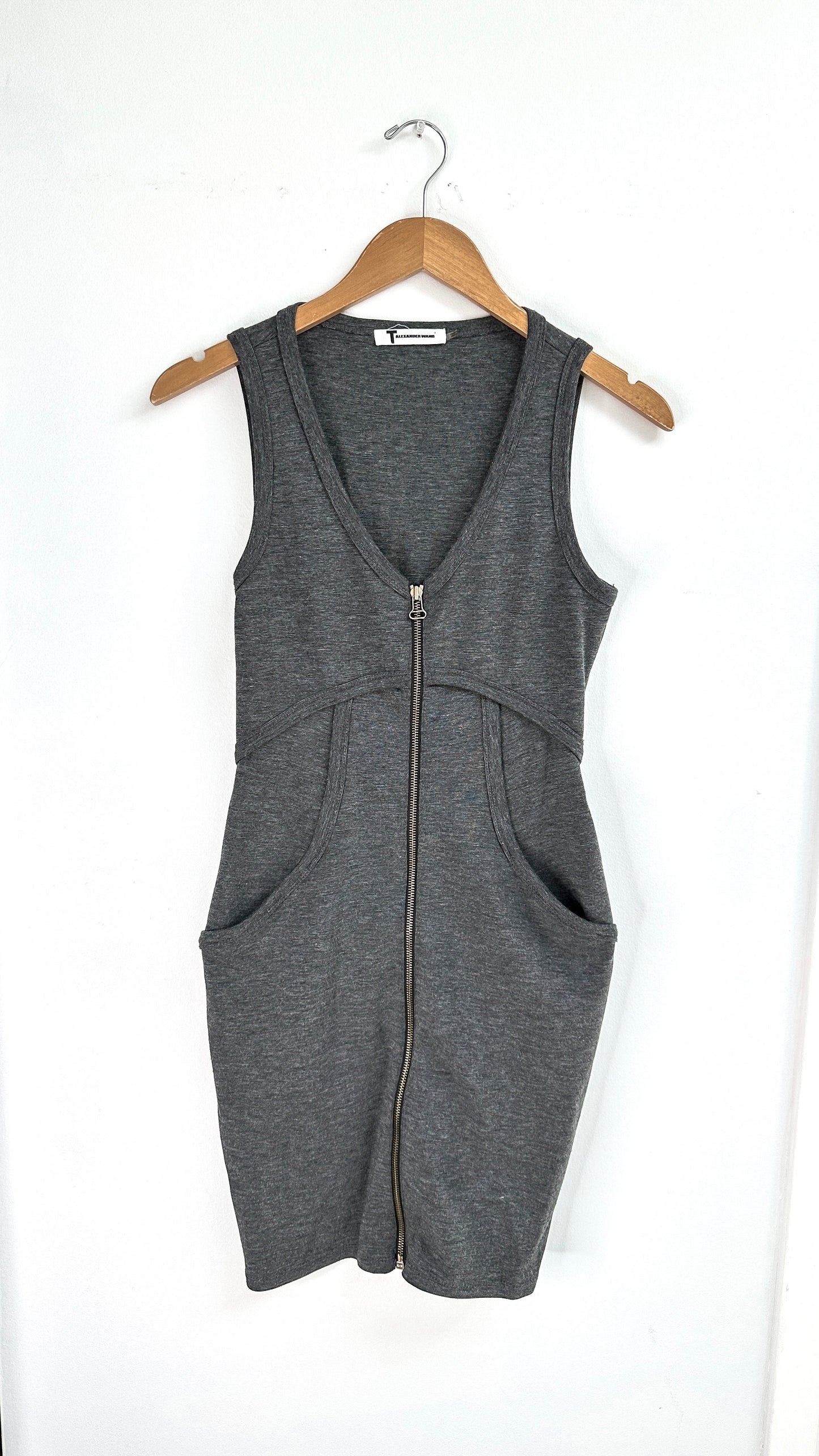 T by Alexander Wang Charcoal Grey Full Zip Dress (XS)