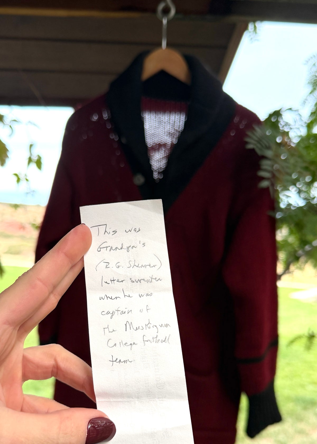 Vintage 30s / 40s Varsity Letterman Burgundy Black Wool Shawl Collar Cardigan Muskingum College University