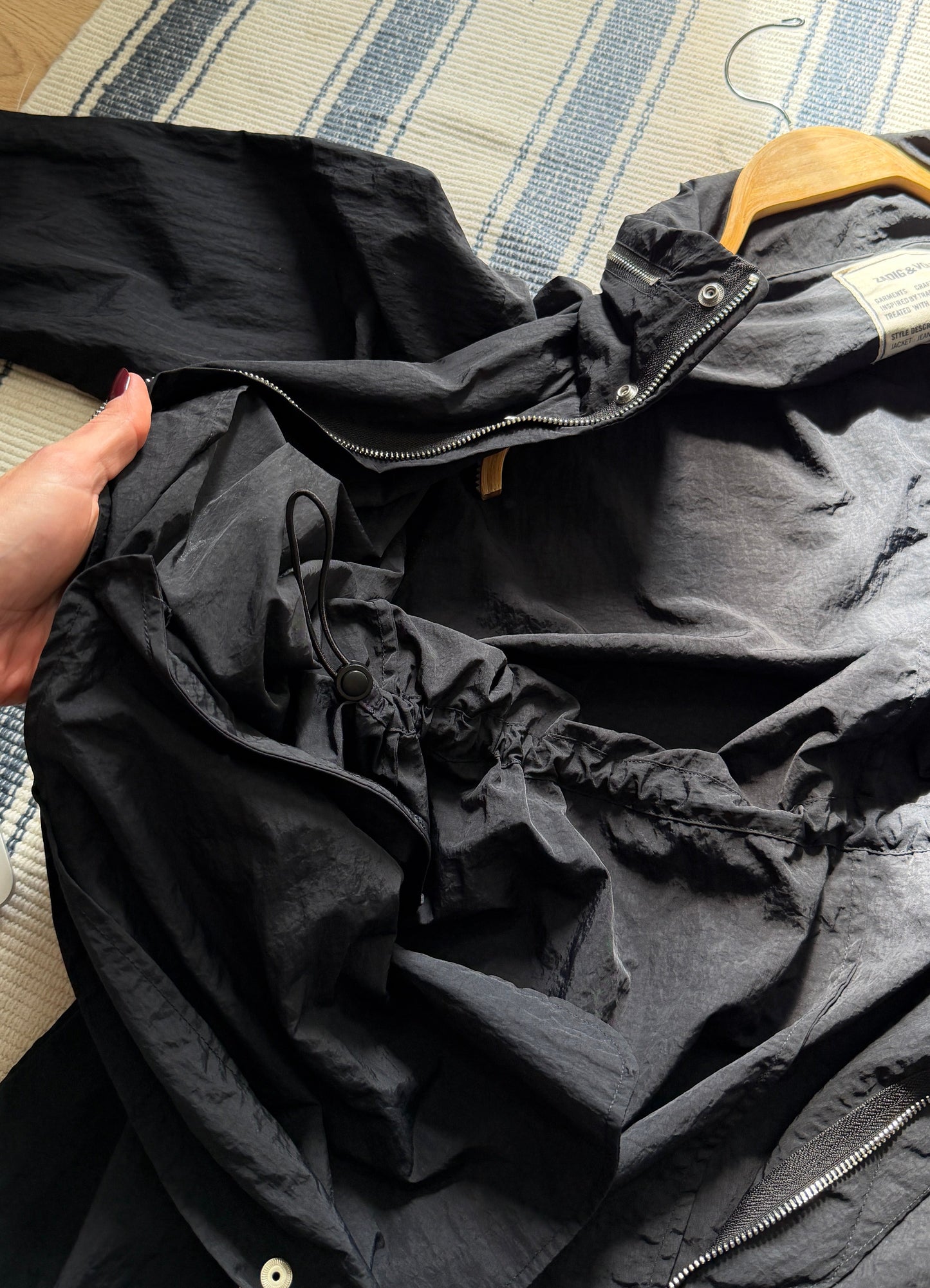 Zadig & Voltaire Black Long Kaze Nylon Parka Jacket