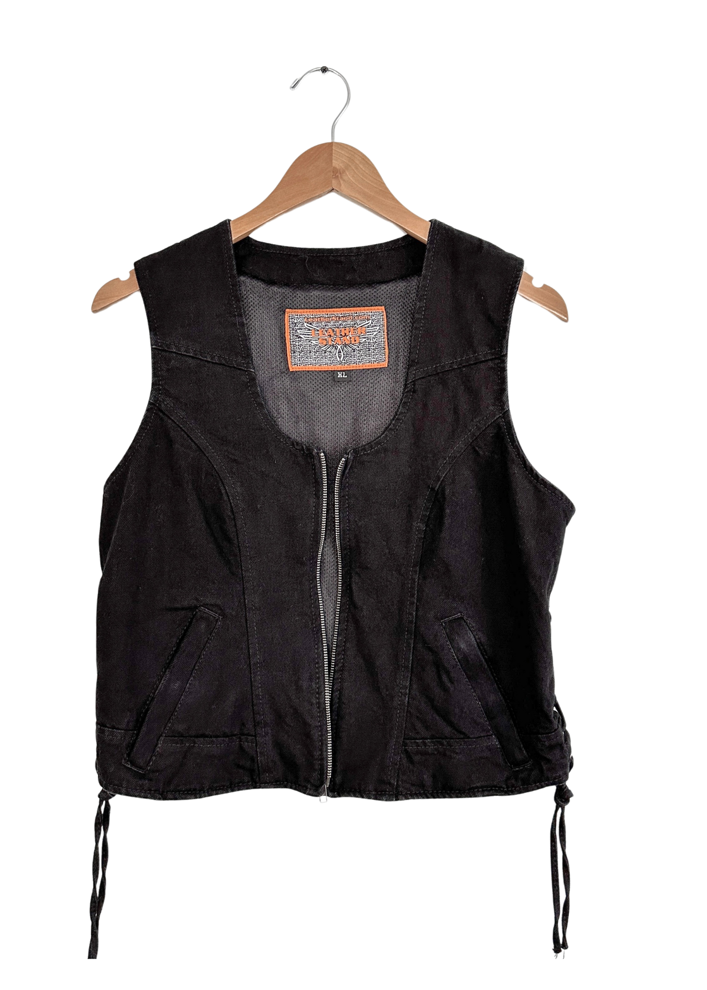 Biker Moto Black Laced Denim Vest (L/XL)