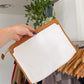 Vintage 80s Celine White & Brown Leather Pouch Clutch Purse