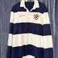 Vintage 90s 00s Polo Ralph Lauren Navy White Striped Crest Rugby Shirt (XL)