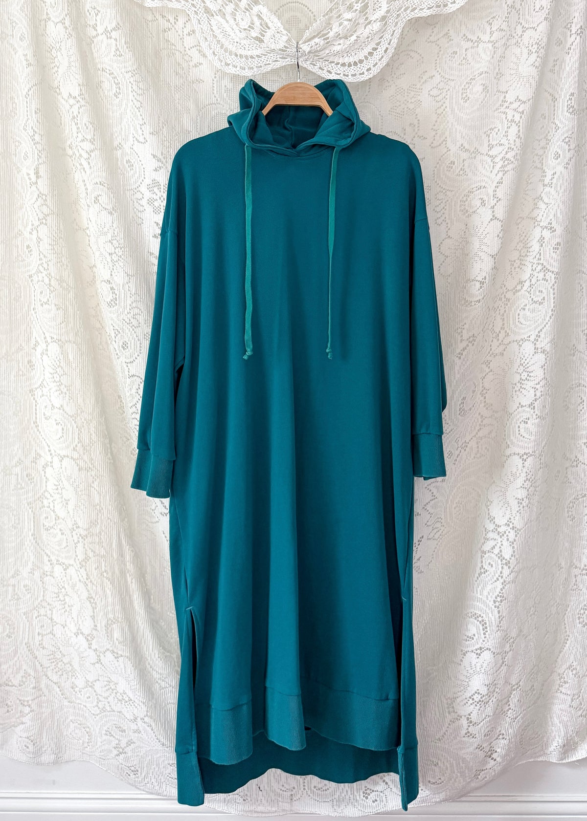 Nap Loungewear Pullover Hoodie Dress in Teal Blue (M)