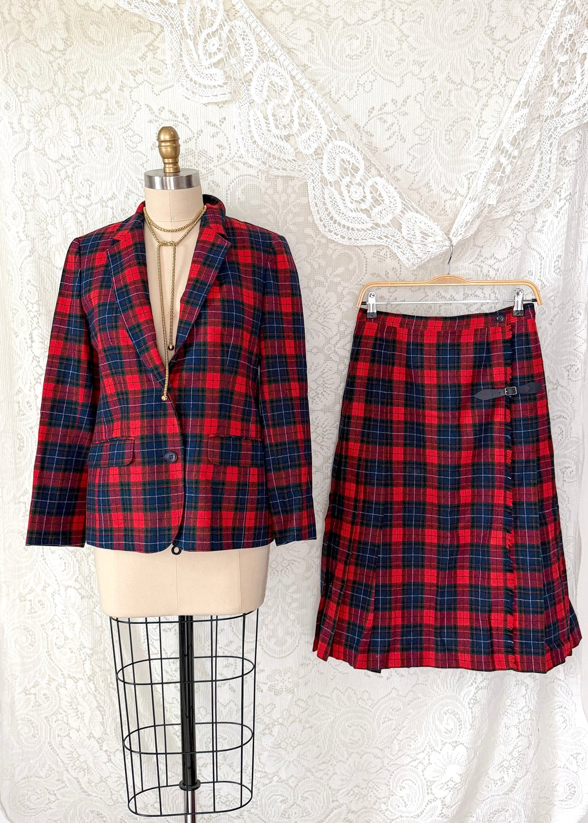 Vintage 80s Pendleton Manson Tartan Plaid Wrap Pleat Kilt Skirt