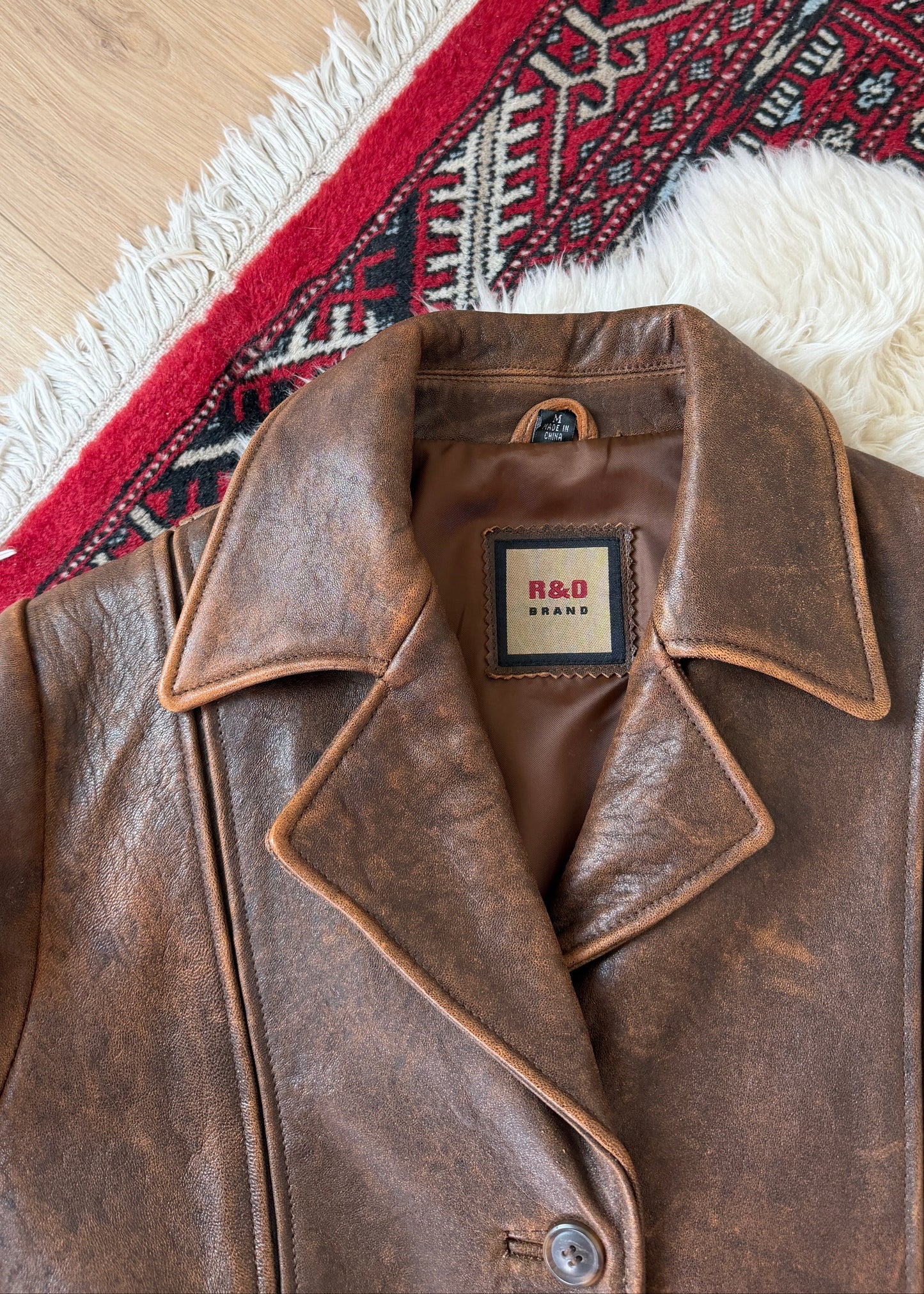 R + O Chestnut Brown Leather Mid Length Tailored Jacket (M)
