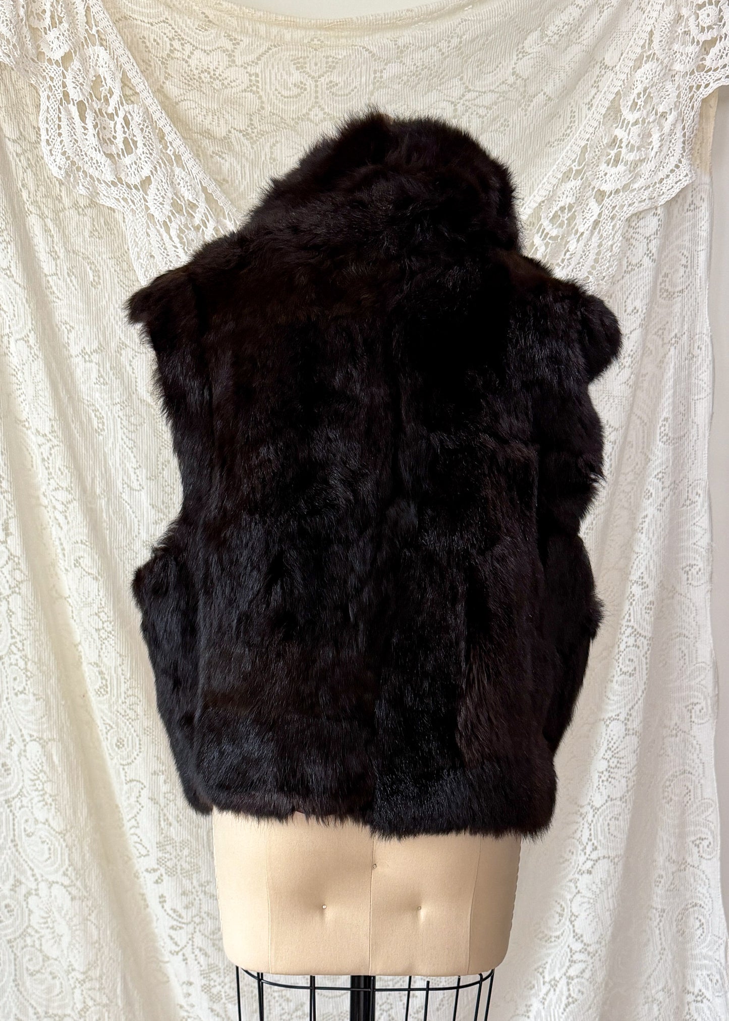 Vintage Andrew Marc Dark Brown New Zealand Opossum Fur & Leather Moto Style Vest