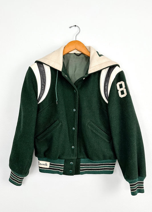 Vintage 70s Elyria Catholic Panthers Green Varsity Lettermen Jacket (S)