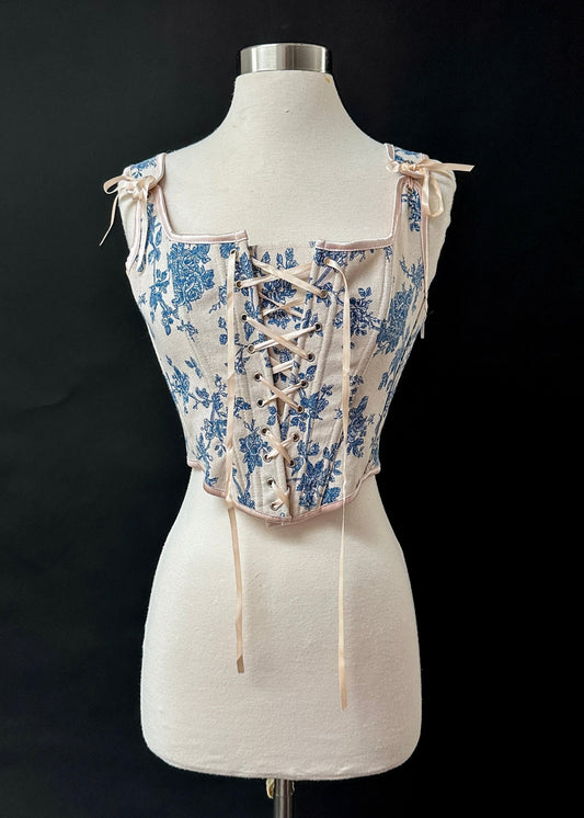 Alivila Blue Floral Romantic Corset Lace Up Top (S)