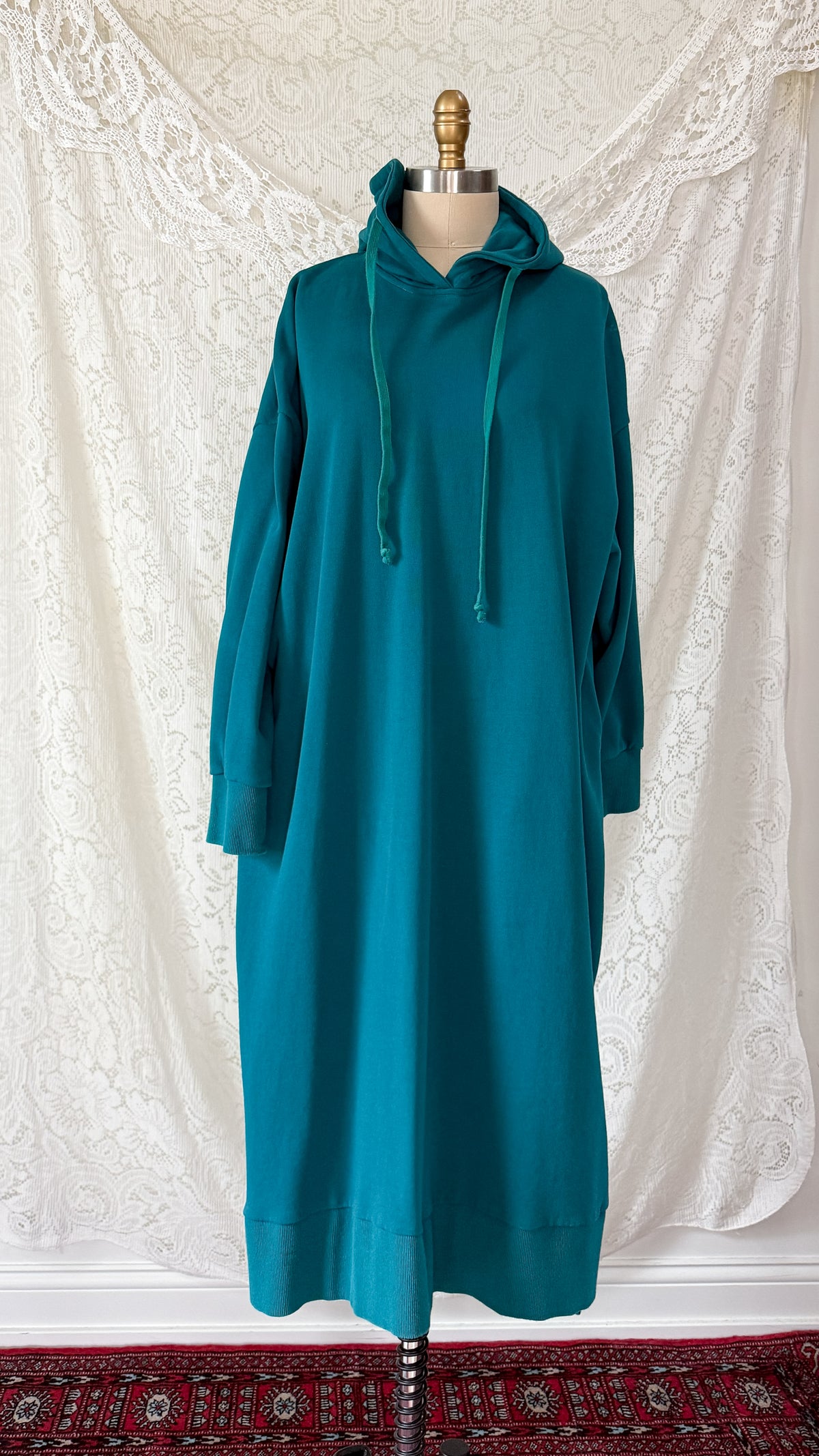 Nap Loungewear Pullover Hoodie Dress in Teal Blue (M)
