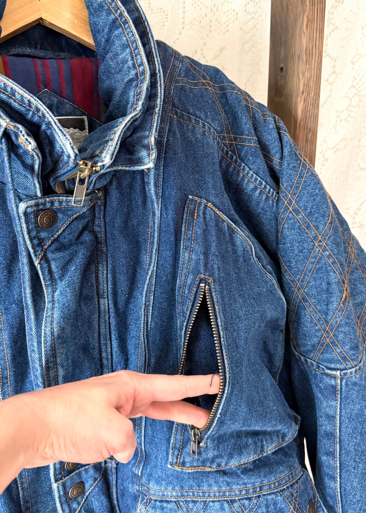 Vintage 90s In Crowd Denim Ski Jacket Southwestern Lined Oversized Coat