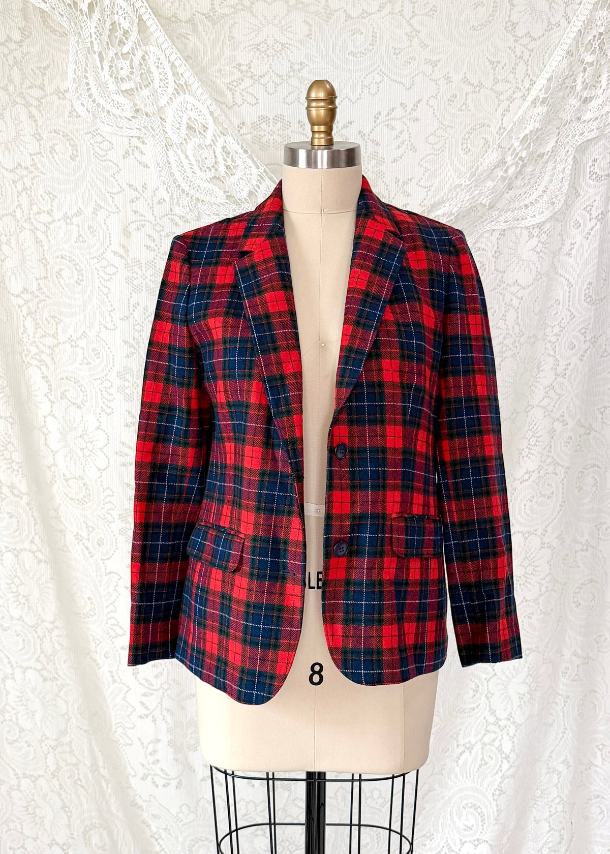 Vintage Pendleton Red Tartan Plaid Pure Virgin Wool Blazer Made in USA