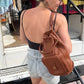 Vintage 90s Coach Top Handle Sling Backpack British Tan Leather Bucket Bag # 9992