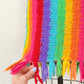 Vintage 60s Jack Winter Rainbow Crochet Mini Fringe Hem Dress (M)