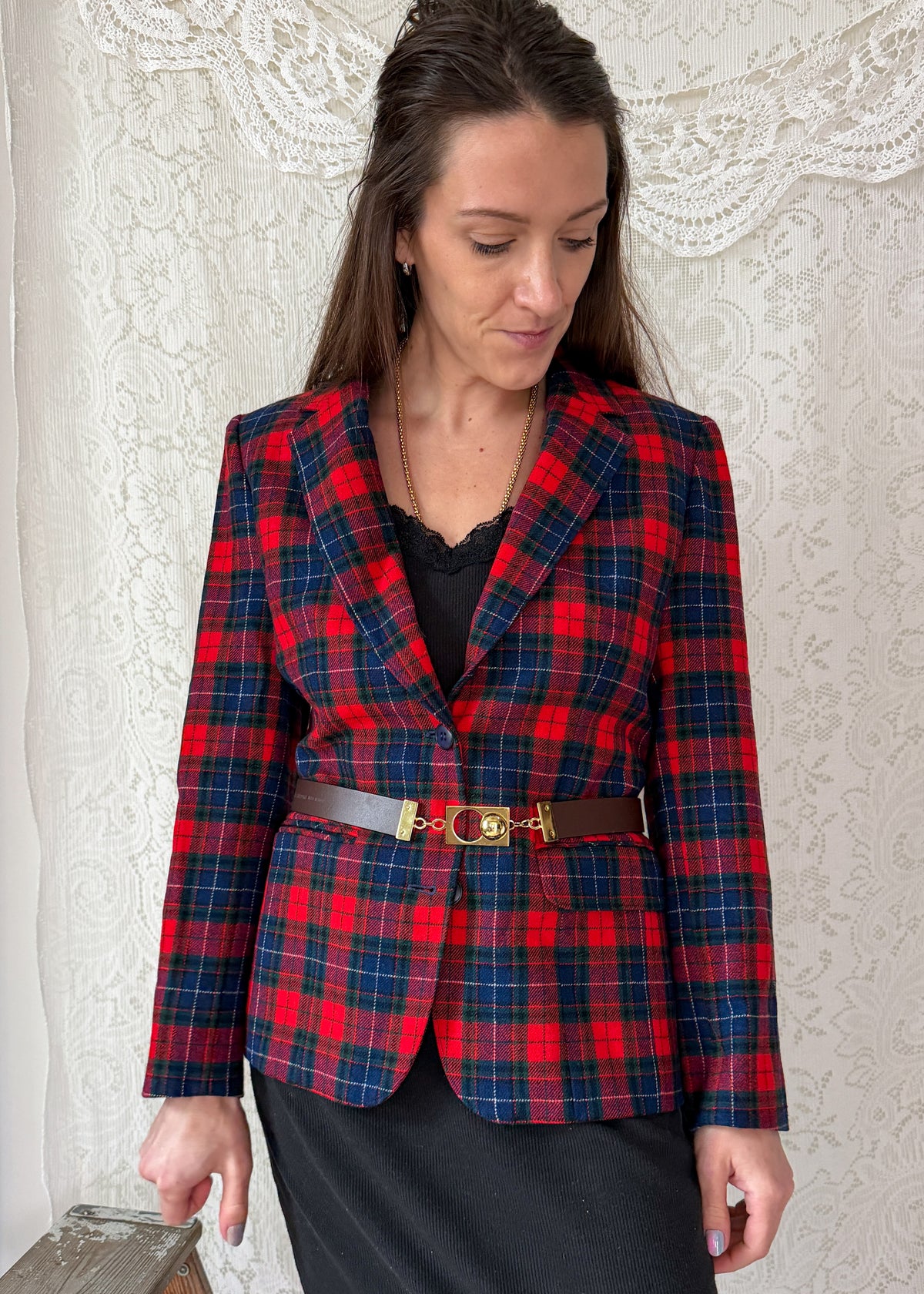 Vintage Pendleton Red Tartan Plaid Pure Virgin Wool Blazer Made in USA