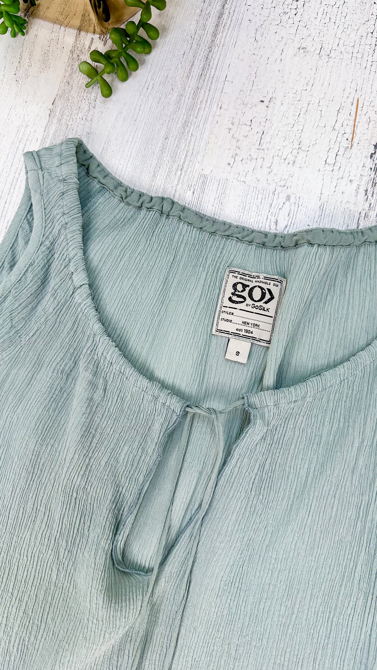 Go> by Gosilk Light Teal Cold Shoulder Washable Silk Peasant Top (S)