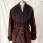 Vintage Chocolate Brown Suede Leather & Mongolian Lamb Fur Collar Penny Lane Coat (M)