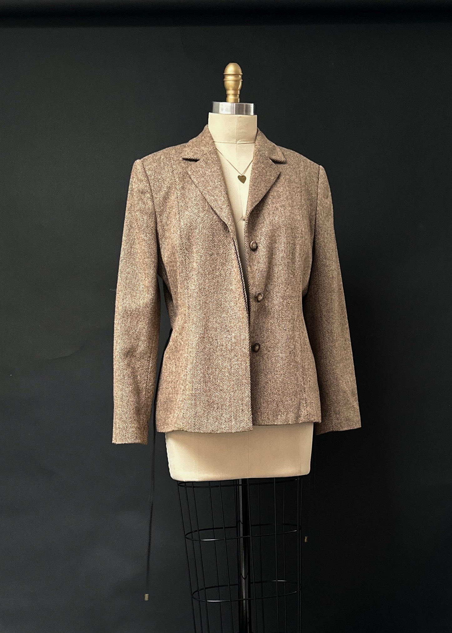 Vintage 90s First Issue Liz Claiborne Brown Tweed Belted Blazer (12)