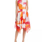 Donna Karan Pink and Orange Abstract Handkerchief Hem Zip Front Dress (4)