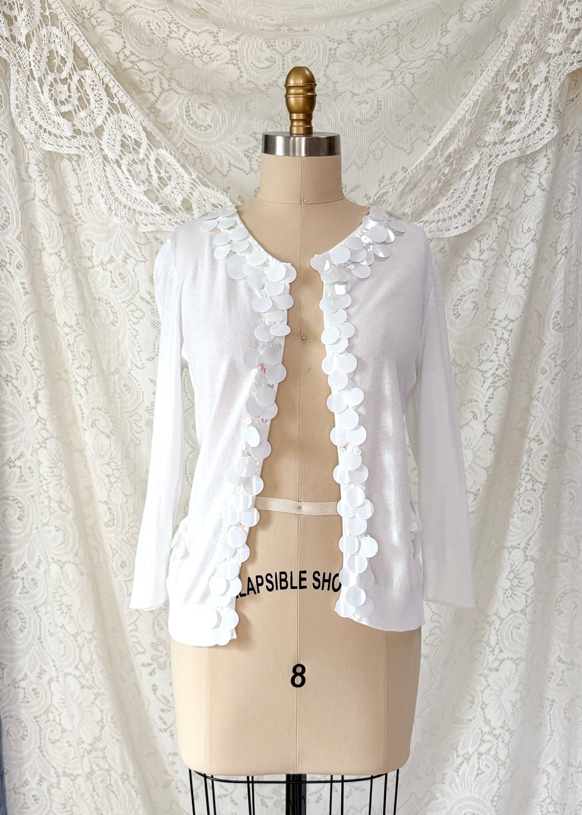 Michael Simon White Sequin Disc Embellished Cardigan (S)
