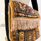 Vintage 70s Golden Yellow Brown Tapestry Fringe Trim Shoulder Purse