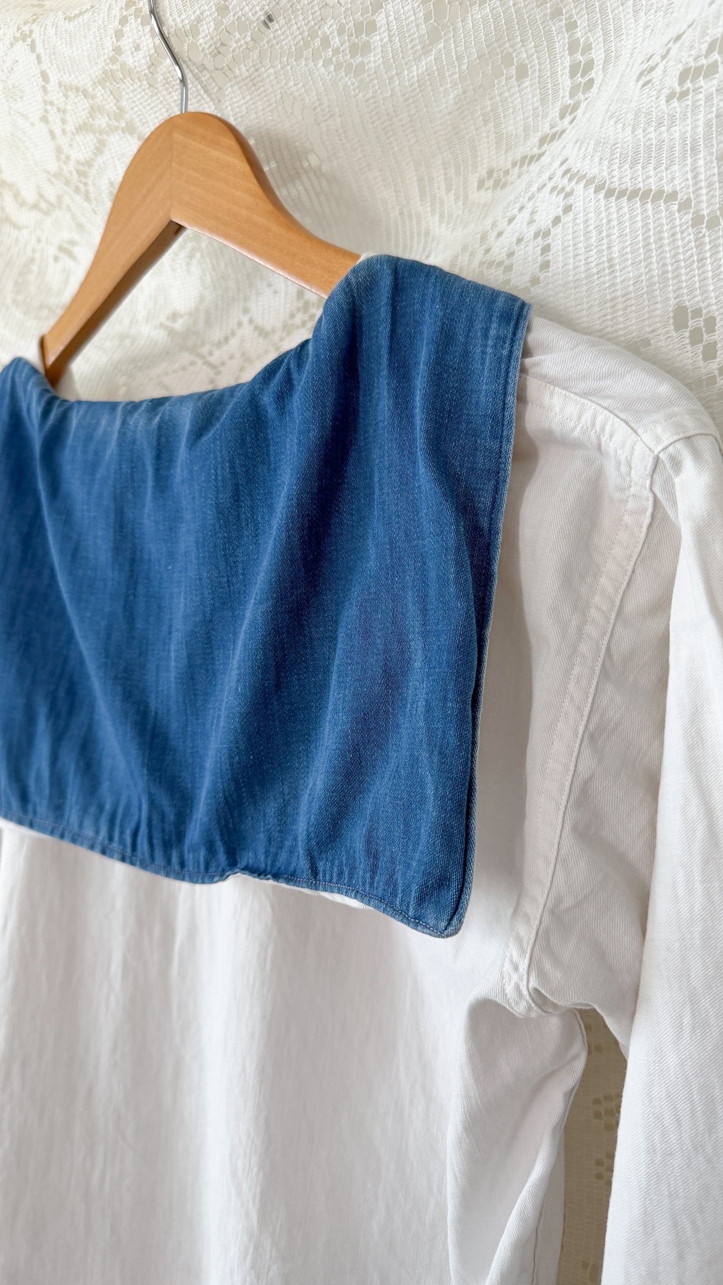 1940s White Nautical Sailor Blouse with Chambray Trim