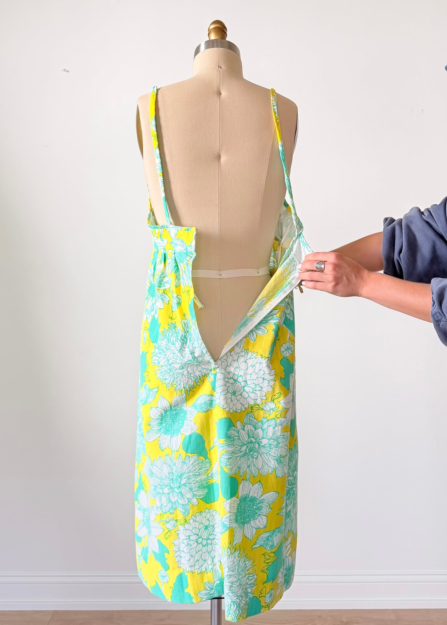 Vintage 60s 70s Lilly Pulitzer Green & Yellow Floral Dress (8 or M)