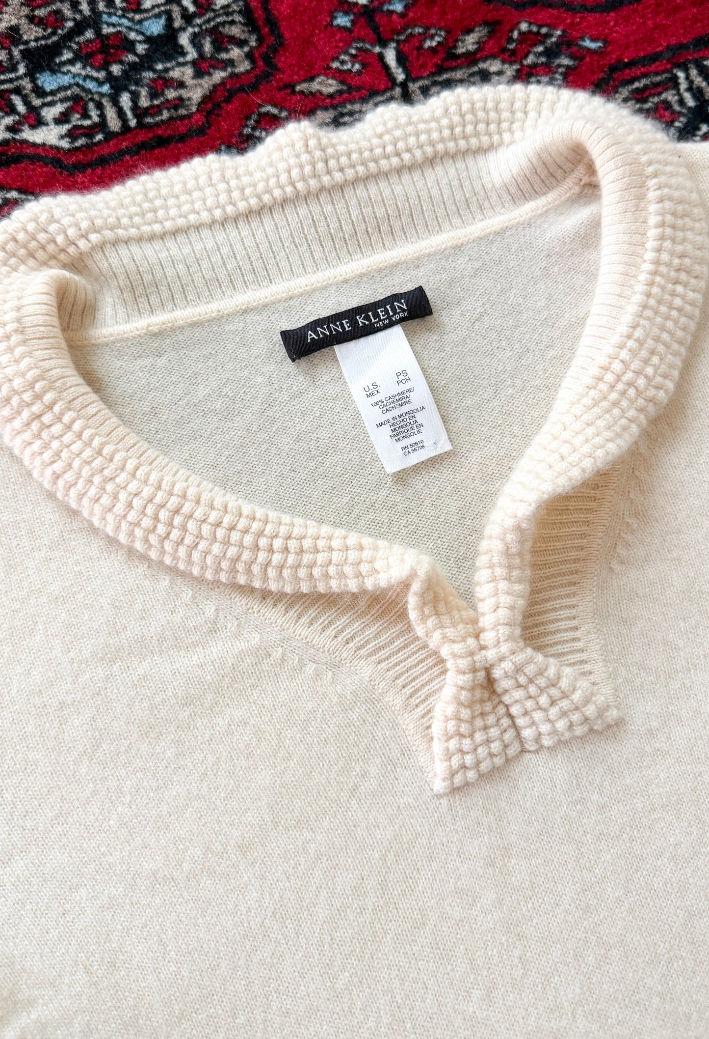Anne Klein Cream 100% Cashmere Knit Top (S)