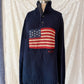 Vintage 00s Polo Ralph Lauren Navy RL67 American Flag Cotton Linen Mock Neck Button Sweater
