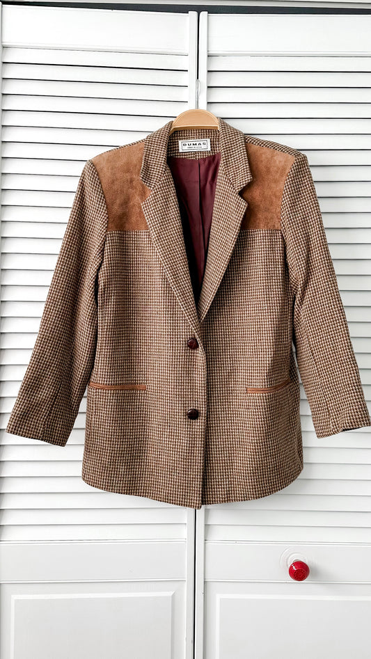 Vintage 70’s Dumas Equestrian Style Tweed & Suede Patch Blazer (6)