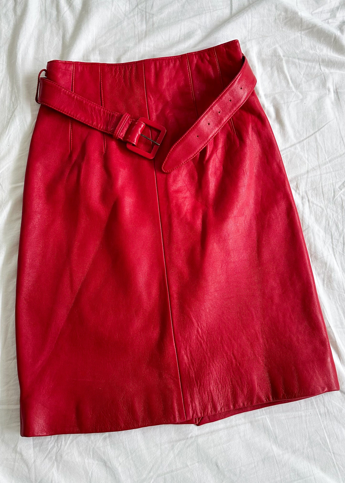 Vintage Wilson's Red Leather Belted Skirt