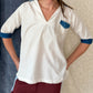 1940s White Nautical Sailor Blouse with Chambray Trim