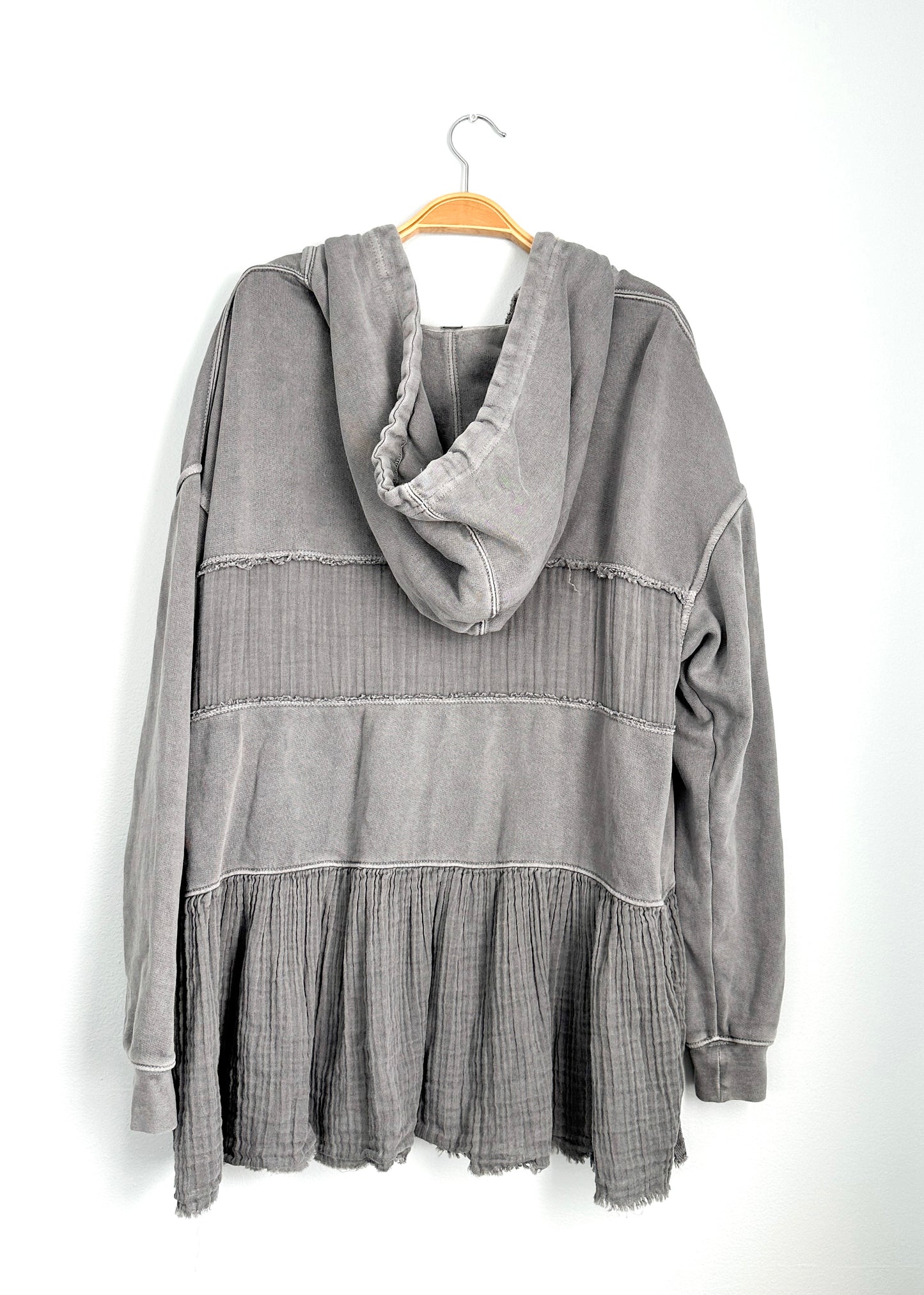 Free People Sail Away Gray Gauze Tiered Hooded Tunic