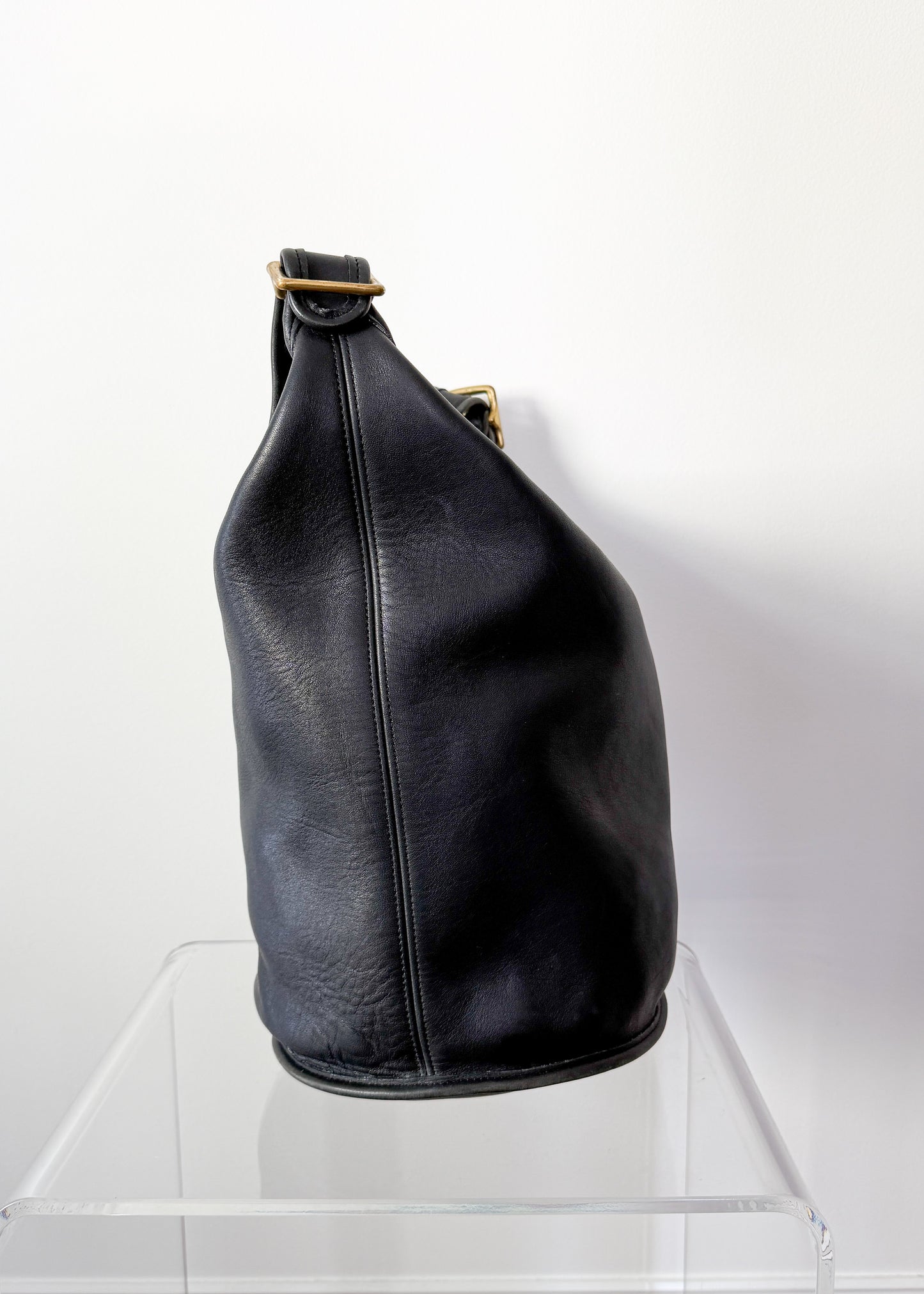 Vintage 90s Coach Black Leather XL Duffle Sac Bucket Purse # 9085