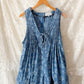 Veveret Floral Front Tie Denim Romper in Blue Floral (M)