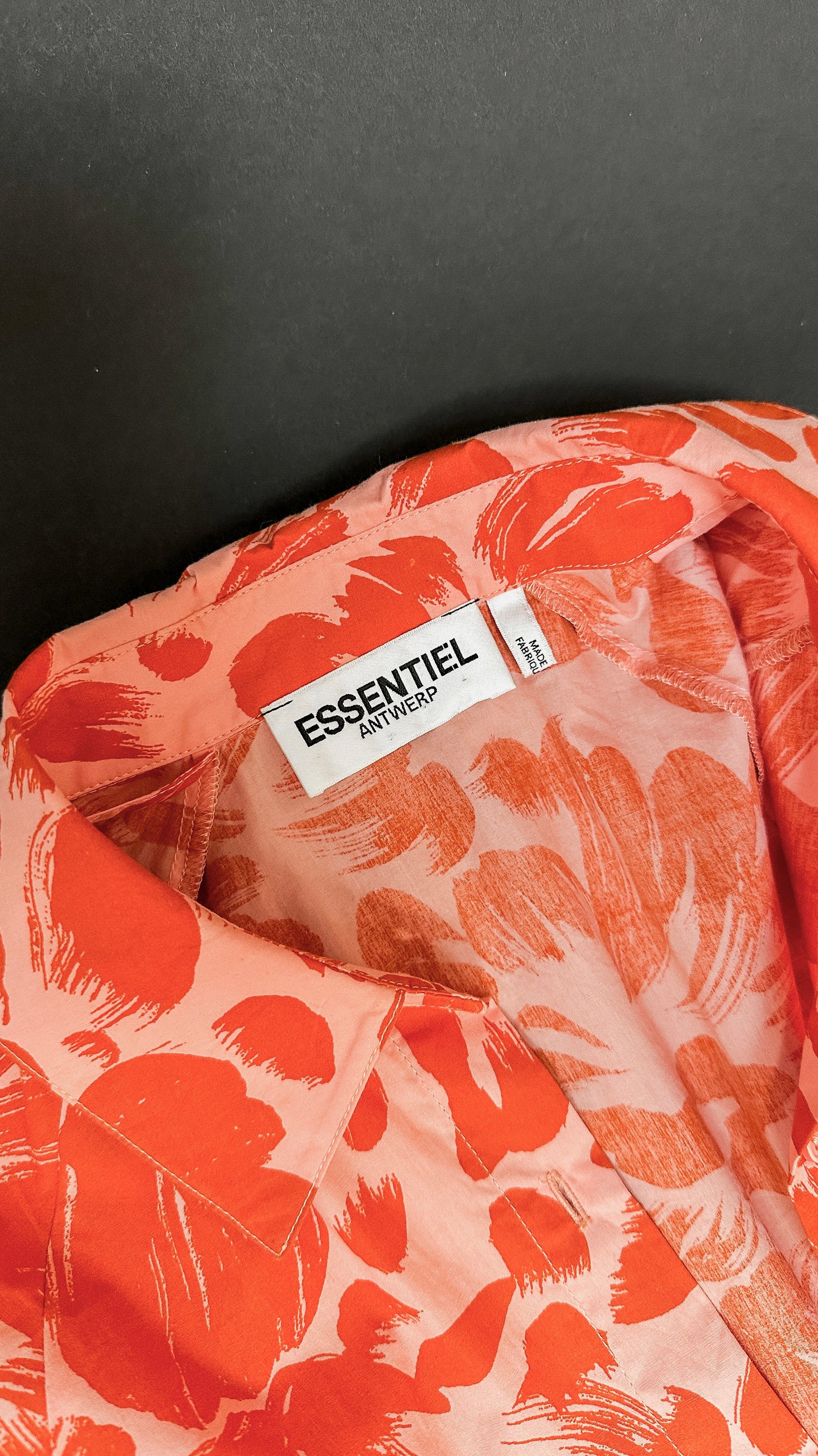 Essentiel Antwerp Salmon Orange / Pink Print Bemerald Cotton Shirt Dress