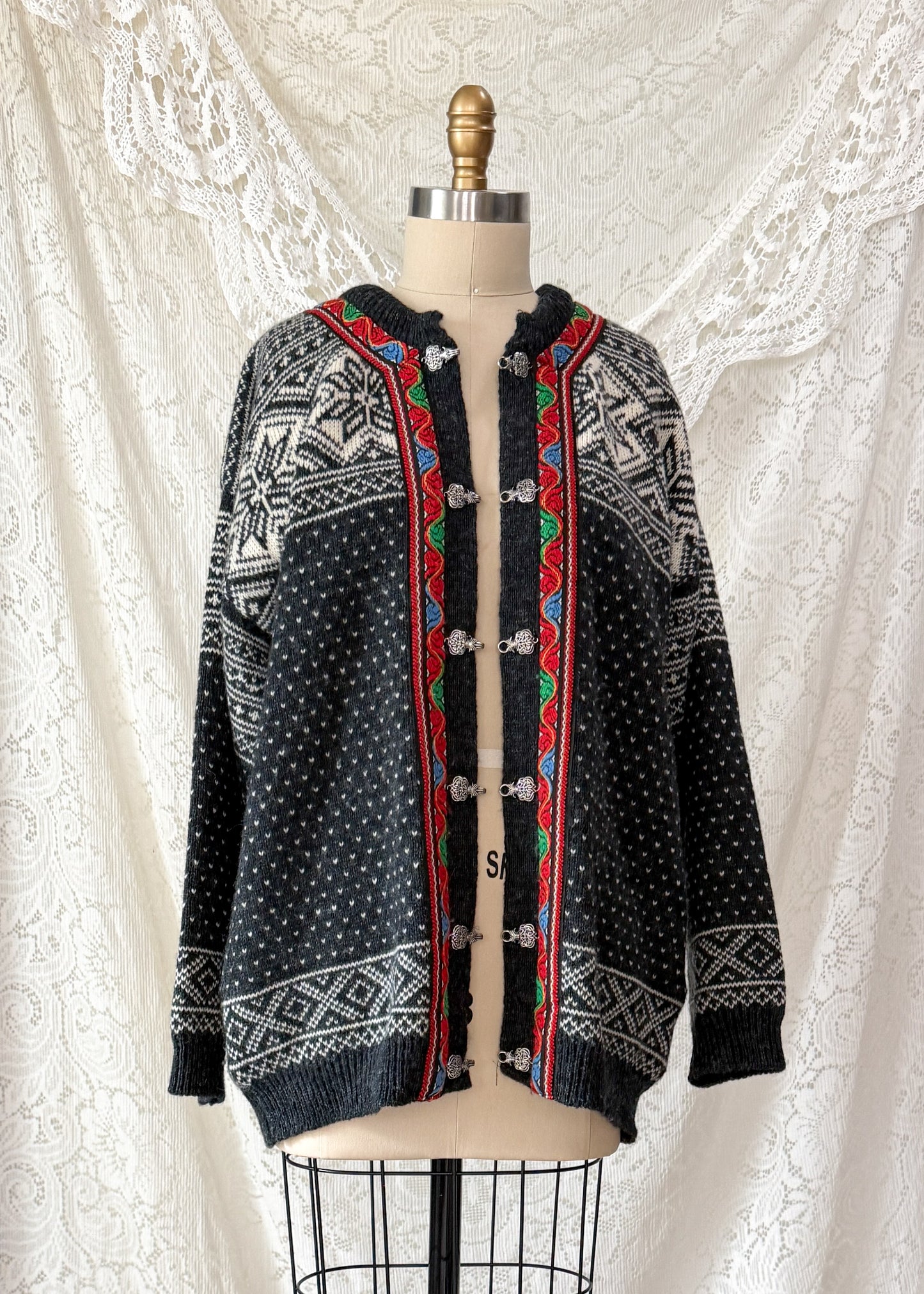 Vintage 90s Sweater Market Copenhagen Fair Isle Nordic Cardigan Sweater (L)