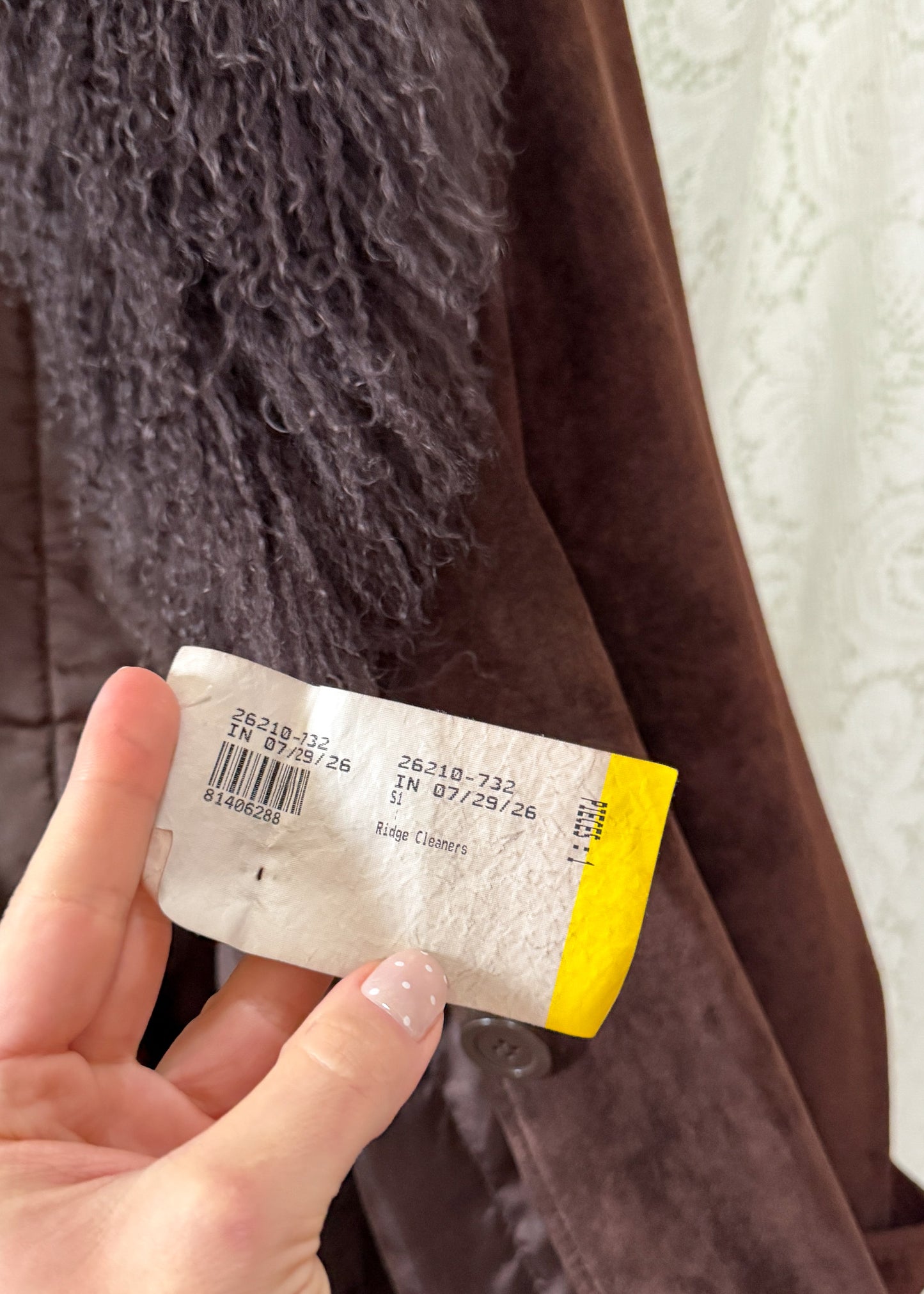 Vintage Chocolate Brown Suede Leather & Mongolian Lamb Fur Collar Penny Lane Coat (M)