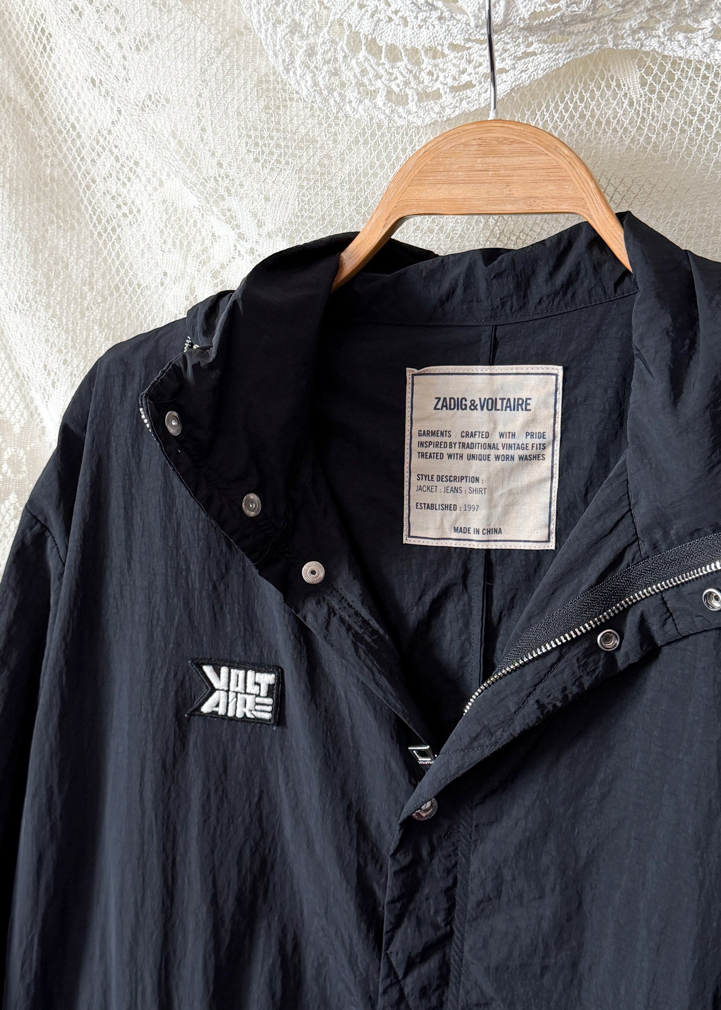 Zadig & Voltaire Black Long Kaze Nylon Parka Jacket
