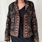 BIYA by Johnny Was Olive Brown Embroidered Studded Boho Moto Jacket