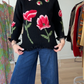 Vintage 60s 70s Mr. Thompson, Please! 100% Virgin Wool Hand Knit Floral Top (M)