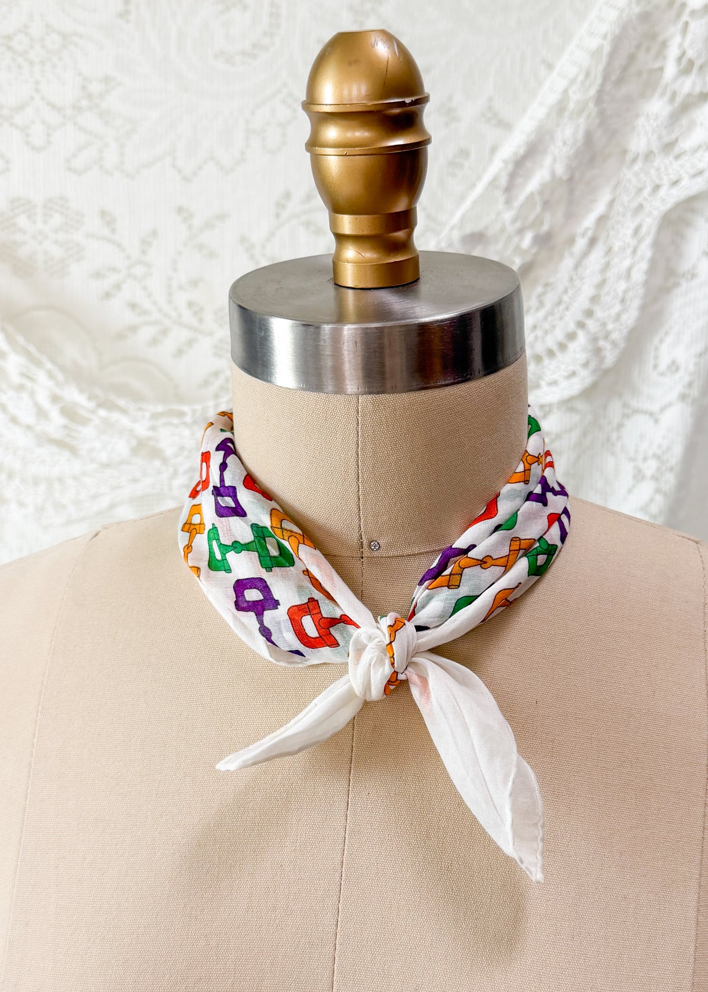 Vintage Gucci Horsebit Cotton Handkerchief Scarf