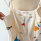 Vintage 80s Jack Mulqueen Cream Silk Fish Print Top Skirt Set
