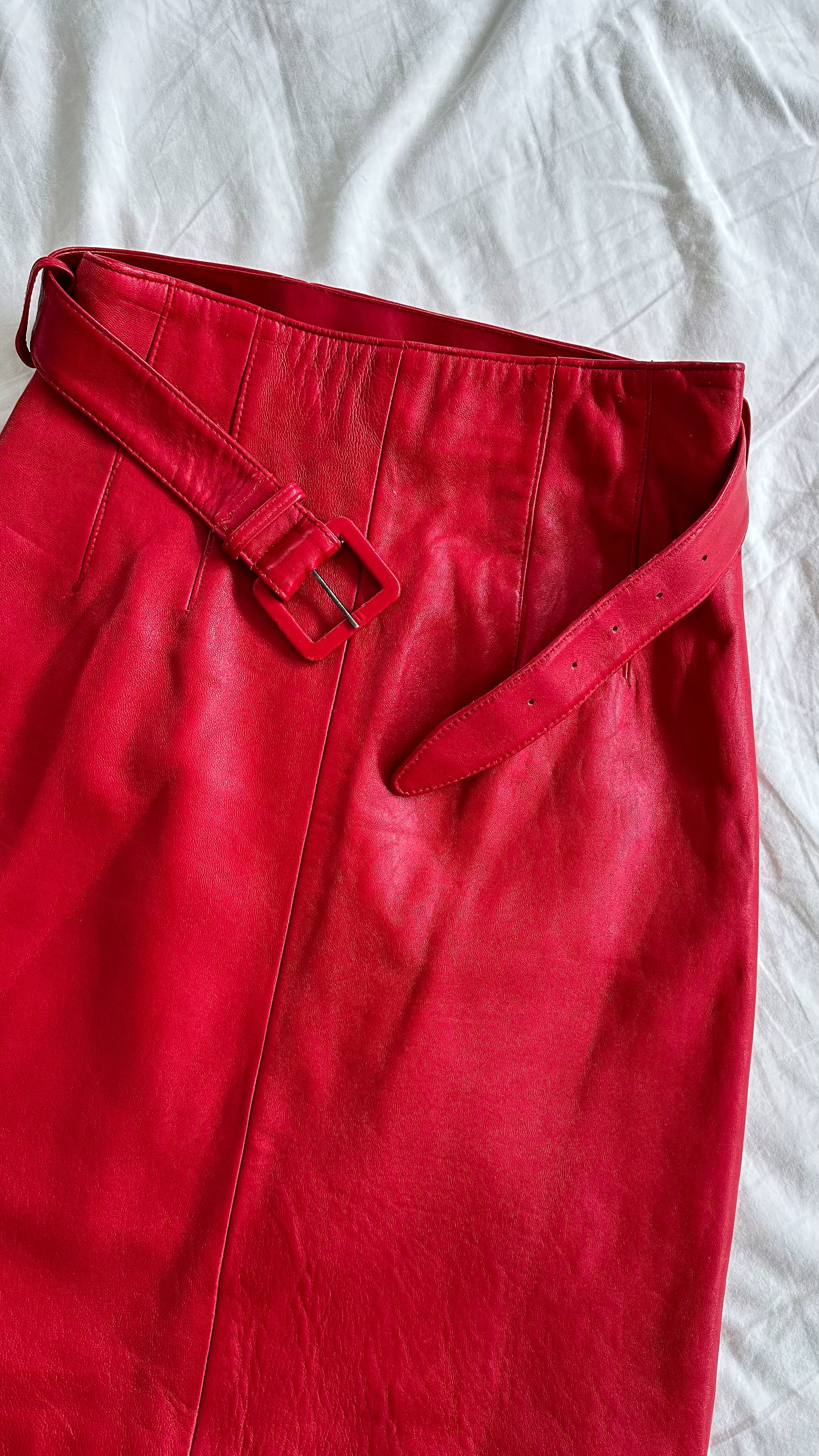 Vintage Wilson's Red Leather Belted Skirt