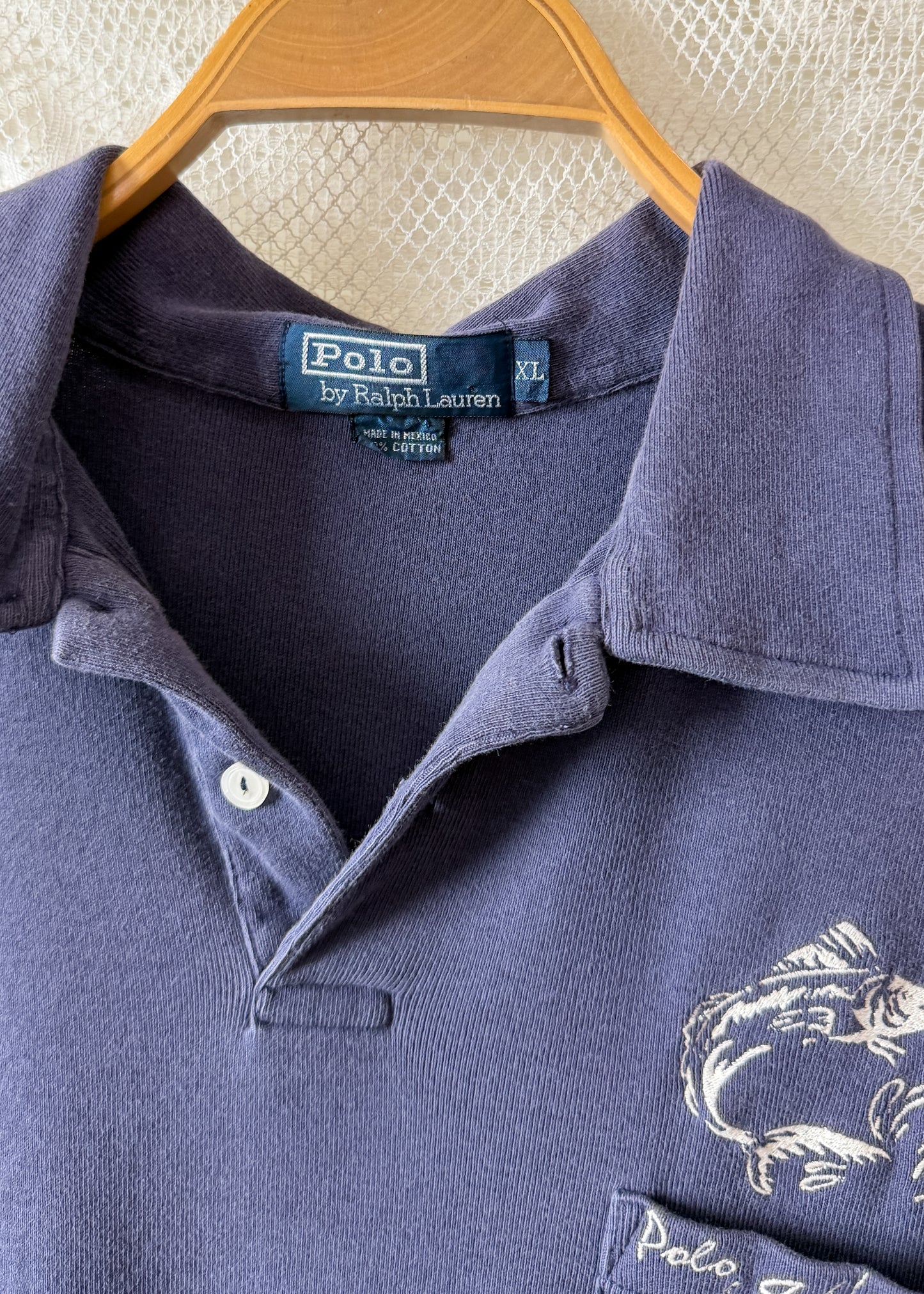 Vintage Polo Ralph Lauren Sailfish Swordfish Navy Embroidered Collared Shirt (mens XL)